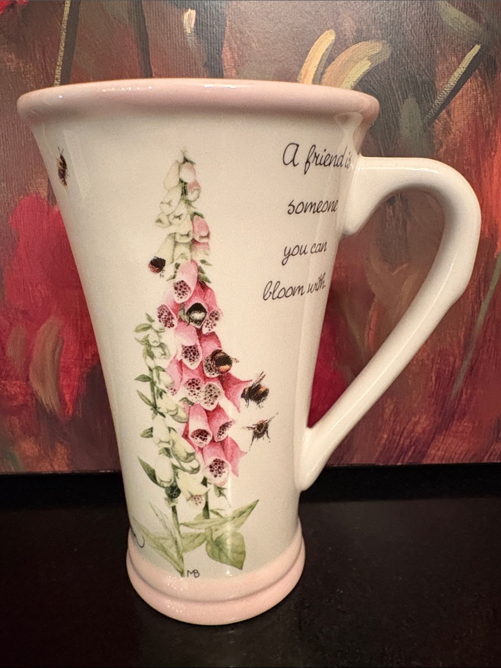 NWOT 🌸 🐝🌸Ceramic Mug Friend Quote:  A friend is someone u can bloom with.6”tall